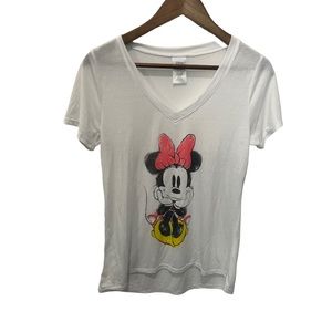 DISNEY MINNIE MOUSE AIRBRUSH STYLE V-NECK WOMENS SS GRAPHIC TEE SIZE MEDIUM